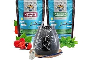 CEBADOR Yerba mate Rio Parana set | Deux paquets de yerba mate | Calebasse, bombilla et accessoires | Traditionnel, énergie avec guarana | Yerba mate argentin | Caféine naturelle | 2x500g | 1kg
