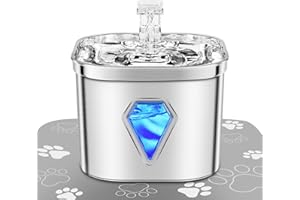 EUARY Dispensador Agua Gatos Perros Acero Inoxidable Desinfección,Alimentado por USB,Ultrasilencioso,Filtro Doble Esponja Carbón Activo 5 Capas (Only Fuente de Aguapara Gatos, Sliver)