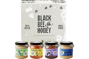 Black Bee Honey Gift Set - x4 42g British Honey Pack, Creamy Light Spring, Runny Floral Summer, Bold Aromatic Autumn and Herbal Winter, Delicious Gifts for her and him