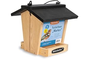 Welzhofer Vogelfutterhaus Markus, Vogelhaus zum Aufhängen, große Futteröffnung, Vogelfutterspender einfach und sauber Befüllen, Futterhaus handgemacht in Europa