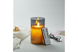 Koelaa Velas LED, Velas LED Recargables USB, Vela Recargable, Vela de Vidrio Realista Efecto, Velas LED Recargables con Control Remoto, Velas sin llama, para Salón, Navidad, Decoración-7.5 * 10cm