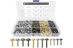 SHUIYUE 500 Pièces Mini Brads, Attaches Parisiennes en Métal Scrapbooking à Tête Ronde, Papier Attache des Embellissements Broches Fendues pour Projets de Bricolage Craft(Argent,Or,Noir,Bronze)