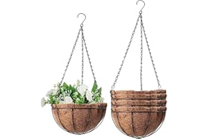 Fun Lites 5PCS Metal Hanging Planter Basket with Coco Coir Liner 30 CM Round Wire Plant Holder Porch Decor Flower Pots Hanger Garden Decoration Watering Hanging Baskets for Indoor Outdoor