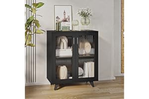 Panana Kitchen Sideboard Wood Storage Cabinet Accent Cupboard with 2 Doors and Shelf for Dining Room, Living Room, Entryway (Black, 69cm)