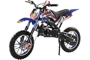 Luojuny Gas Power Motocross, 49cc 2-Stroke Kids Dirt Bike, Off Road Mini Motorcycle, Pocket Motorbike with Front Rear Disc Brakes, Motorbike for Kids, Racing Max Speed 40KM/H (Blue) Blue