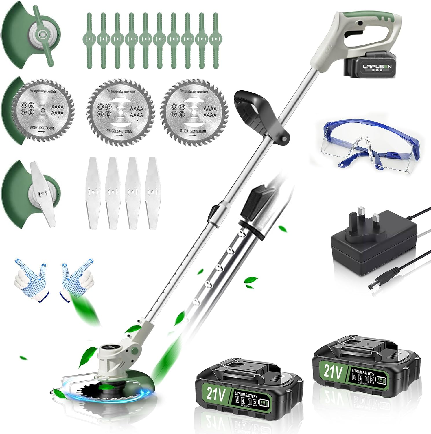 Metal Blade Cordless Strimmer 21v Grass Trimmers With 1 Pruning Shears 16 Blades 15cm Cutting Diameter Cordless Strimmer For Lawn Trimmingtwigsbrush Cuttingsuitable For Light Work