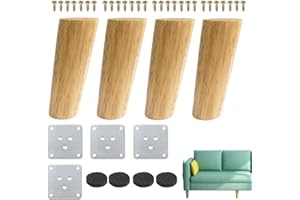 ‎TECHFECTION 4 Stück Möbelfüße Holz Schräg Konisch 12cm Ersatz Tischbeine Holz Rund Möbelbeine Schrankfüße Sofafüße aus Massivholz mit Montageplatten und Schrauben für Sofa Bett Tische und Couch Stühle