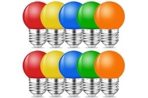 MZYOYO Coloured LED Light Bulb,1W E27 G45 Bulbs,LED Colored Mini Globe Bulb,Mixed Colours Red Green Blue Orange Yellow,for Outdoor Indoor String,Christmas,Party,10 Pack
