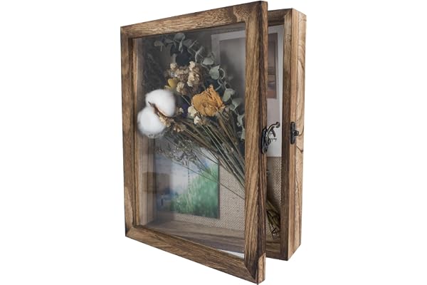 GraduatePro ramlåda, visningslåda, stor brun ram med glas, djup, för bild, bröllopsbukett, blommor, medaljer, foton, minnessaker, 20 x 25 cm (8 x 10 tum)