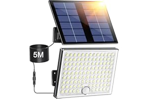 Giliwosy Focos Led Exterior Solares, Luz Solar Exterior con Sensor de Movimiento con 2000mAh Batería Recargable, 4 Modes, IP65 Impermeable, Cable de 5M, Luces Led para Jardín, 1 Pieza