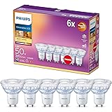 Philips LED Faretto 6 pz, Equivalente a 50W, Attacco GU10, Luce Bianca Calda, Dimmerabile