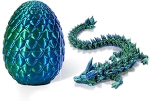 QINGSI 3D Printed Gem Dragon Action Figures with Detachable Mystery Dragon Scale Egg Crystal Dragon Fidget Toy for Autism ADHD Dragon Egg Articulated Dragon Toys for Christmas Birthday Gifts,Laser Green