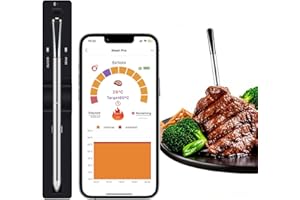 UNIKUCHE Fleischthermometer Kabellos, Grillthermometer Kochen, Meat Thermometer mit Bluetooth, App-Überwachung mit Timer und Alarm, Perfekt für Grill Backofen BBQ, Bratenthermometer für Küche und Grill