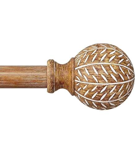 Iso-design Holz Gardinenstange Mit Endstück Kugel Farbe Eiche Hell, 28 Mm Durchmesser, 240 Cm Mittig Geteilt