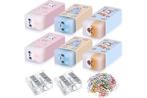 ANBEEISS 6 Pz Gomme da Cancellare per Bambini, Gomme da Cancellare Rettangolari, Gatto Cane Gomme per Regali Studenti Cancelleria, Forniture Ufficio, con 100 Graffette, 2 Temperamatite - Animale