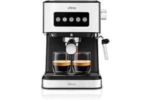 Ufesa Monza Cafetera Espresso y Capuccino de 20 Bares, Panel Táctil Digital, Vaporizador Orientable, Café Molido o Monodosis ESE, Función Calienta Tazas, 1050W, Depósito 1.5L