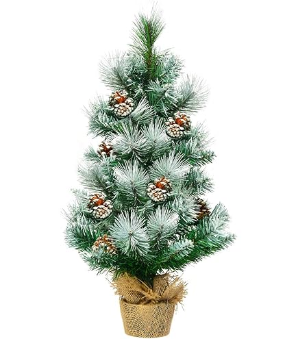 FairyTrees een kleine kunstmatige kerstboom, Natuurlijke spar met mini sneeuw, Kerst bureau ornament, 50cm, FT41-50