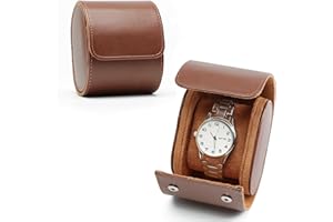 HNCY Scatola per Orologio cilindrico, Scatola Orologi Singolo, Scatola per Orologio Vintage Porta in Pelle PU, Portatile Custodia per Orologi Da Viaggio, Porta Orologi Regalo Uomo Donne