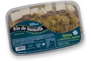 VEMOSA Gildas de anchoa y queso 15 unidades. Ría de Santoña: Aperitivo gourmet con anchoas del Cantábrico, queso semicurado, guindillas y aceitunas, en una bandeja ideal para compartir y disfrutar.(Pack 1)