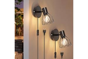 ‎KIMJO Kimjo Wandlampe mit Stecker - Wandlampe mit Schalter und Stecker Schwarz - Wandleuchte mit Stecker und Kabel Drehbare - E14 Wandleuchte mit Schalter Schlafzimmer Wandstrahler Ohne Glühbirne 2 Stück
