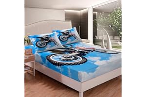 LOUSSIESD Set di lenzuola, motivo pilota di motocross, 3D, per bambini e ragazzi, a tema sport estremi, con lenzuolo con angoli, 2 pezzi, per letto singolo