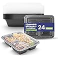 SNH Packing 24 Pieces Microwave Disposable Container With Lid Rectangular - 3 Compartment Meal Prep Container Set - Plastic Container For Kitchen Food Storage - Take Away Containers For Lunch Boxes