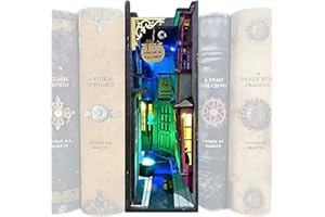 KFGJ Medieval Bookshelf Insert Box Bookends, Micro Landscape Decoration, Wooden Diagon Alley Book Nook Kit Bookend Stand Bookshelf Insert Bookends Decor Model Building