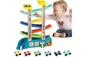 SUNFRY Pista Macchinine per Bambini 3-6 Anni Pista Auto da Corsa con 8 Mini Macchinine, Rampa per Auto Giocattolo Piste a Zig-Zag Educativi Montessori Regali di compleanno di Natale per Ragazze di 3-6 Anni