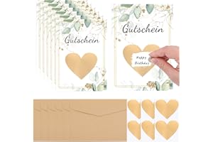 Svalor DIY Scratch Cards with Envelopes Set, 6 Pieces Scratch Cards Self Labelling with 6 Kraft Paper Envelopes, and 3 Heart Shape Scratch Film, for Birthday, Party, Wedding etc.