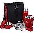 SOPL-OLIVEWARE Teso Pro Elite Lunch Box with Steel Cutlery, BPA Free Lids,Microwave Safe,Inside Steel Containers(290ml, 450ml & 600ml),Plastic Pickle Box (130ml),Steel Water Bottle(750ml) -Mahroon