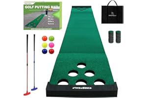Kofull Tapis de Putting de Golf (2 putters s + 6 balles) Tapis d'entraînement de Golf，327 x 50 cm.