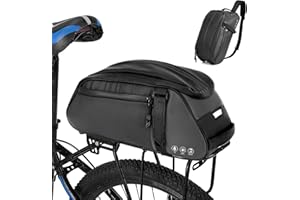 Nasjac Bike Rear Rack Bag, Waterproof Bicycle Pannier Carrier for Rear Seat, Reflective 8L Large Capacity Cycling Trunk Storage Sack with Taillight Loop and Shoulder Strap for City Commuter Bikes