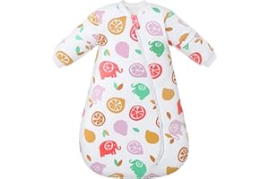 MIKAFEN Sacco Nanna Bambino Manica Lunga Invernale 3.5Tog, Sacco Nanna 100% Cotone Biologico S/Altezza 75-90cm,Elefante di Limone