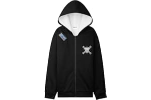 One Piece Sudadera Cremallera Niño y Chico con Bolsillos, Chaqueta Forro Sherpa con Capucha, 9-16 Años, Regalos de Anime