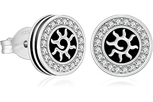 KRKC & CO KEEP REAL KEEP CHAMPION KRKC&CO Sterling Silver Earrings for Men 8/9mm Round Black Onyx/5A CZ Stones Stud Earrings Hypoallergenic Stud Earrings for Dating Party, Iced Out Studs Mens Earrings