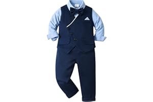 Volunboy Trajes para Bebé Niños de Boda, Bautizo Conjunto de Chaleco, Camisa, Pantalón, Pajarita