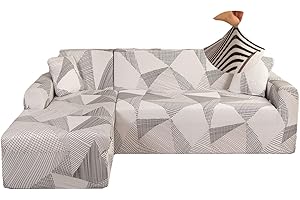 Jaotto Copridivano con Penisola Elasticizzato A Sinistra Destra, Fodere Copridivano Angolare Universale, Copridivano Antigraffio Gatto Chaise Longue a Forma di L(1 Posto+2 Posti,Linea Bianca)