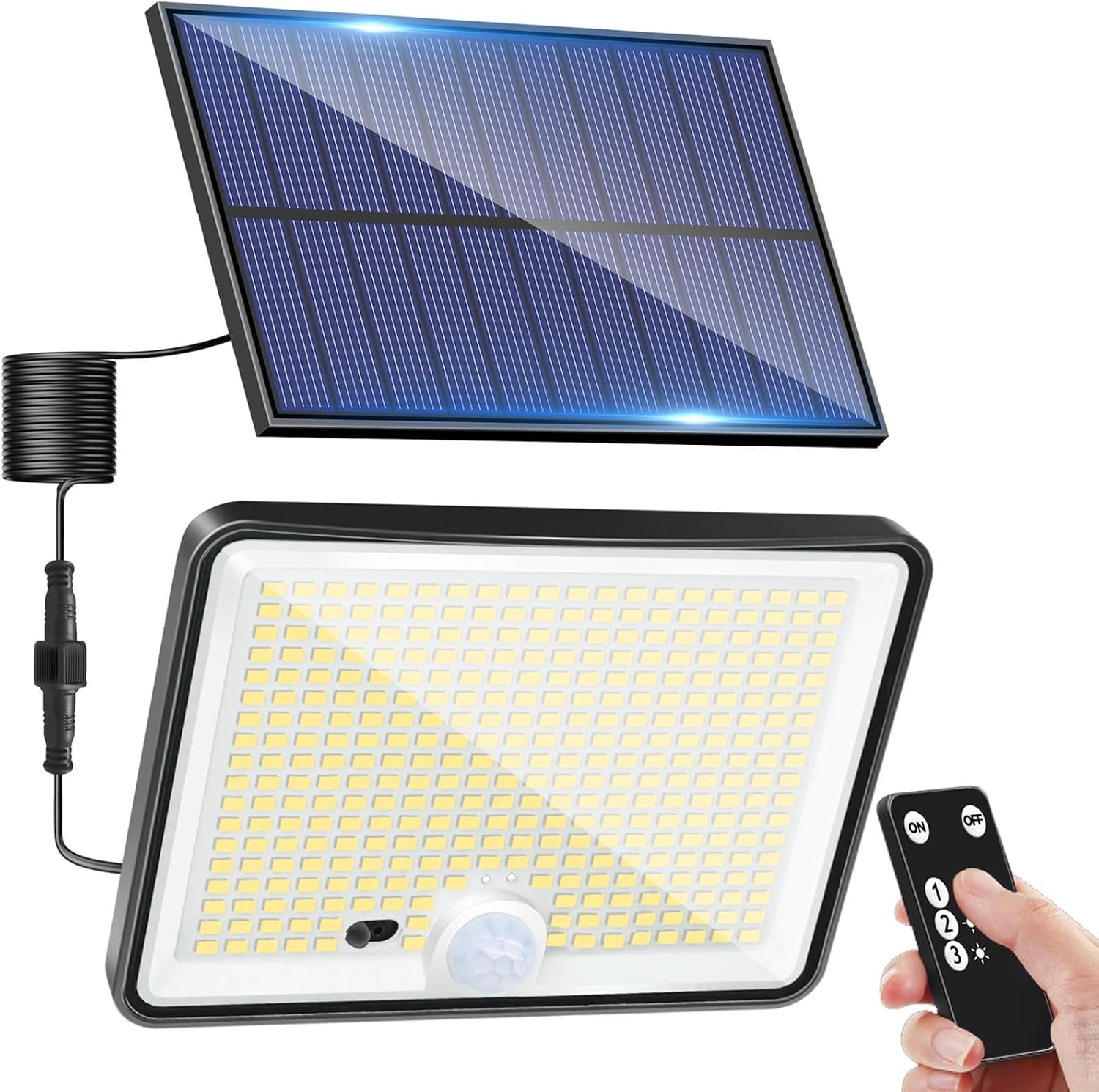 LOTMOS Solar Lights Outdoor, 342LED Remote Solar Security Lights Outdoor Motion Sensor, 3 Modes Garden Light Solar Powered Waterproof Pir Flood Lighting for Yard Shed Garage Outside,Cool White