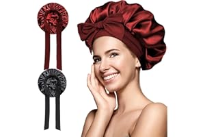 DOOYILETS 2 Stück Seidenhaube zum Schlafen, Satin Bonnet Nacht Schlafmütze, Satin Haarhaube die Nachthaube mit Gummiband für Geeignet, Schlafen, Hautpflege, Haarschutz, zum Schminken usw (Schwarz und Burgund)