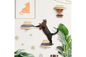 BSWAY XL Premium Kletterwand Katzen aus Birkenholz | 3er-Set Katzentreppen mit Kratzflächen | Wandmontage Katzenleiter | Kletternetz für Katzen