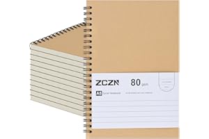 ZCZN A5 Cahier à Spirale Kraft 60 Feuillets par Bloc，Lot of 12 Blocs Carnet de Notes à Spirale Reliure Double Spirale，80 g/m²，Bloc Note Carnet Dessin，120 Pages Lignées Notebook