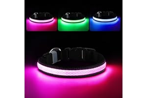 RUXAN Collare Luminoso per Cani, Collare LED Ricaricabile per Cani, 3 Modalità Luminose e Dimensioni Regolabili, Adatto per Passeggiate Notturne Sicure di Cani Piccola e Media Grandi