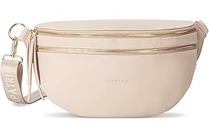 Expatrié Riñonera Mujer Beige - Alice Large - Bolso Canguro de Cuero Vegano para Festivales, Viajes y Todos los Días - Bolsa de Cintura Elegante - Repelente al Agua