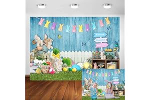 Avezano Spring Easter Photography Backdrop Wooden Wall Colorful Eggs Rabbit Bunny Background Baby Shower Kids Birthday Party Decor Portrait Banner Photo Booth Studio Props (7ft x 5ft)
