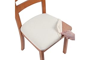 smiry Stretch Chair Seat Covers for Dining Room, Jacquard Dining Chair Seat Protectors Removable Washable Chair Slipcovers, Set of 4, Beige