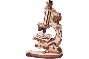 ROKR 400 x funktionellt mikroskop trä 3D-pussel modellkit för vuxna, STEM vetenskaplig leksak, present till vuxna och tonårin