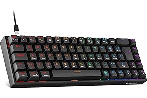 ‎KOORUI KOORUI Mechanisch Tastatur, 60% Gaming Tastatur mit 12 Tasten Multifunktionstaste USB Kabel Volles Tasten-Rollover Deutsches Layout QWERTZ für Windows MacOS Linux- Rotem Schalter, Schwarz