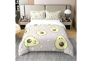HOMEWISH 100% Gewaschene Baumwolle Avocado Bettbezug für Kinder Jungen Mädchen,Grüne Gelbe Avocado Bettwäsche Set 135x200,Cartoon Tripical Früchte Tröster Abdeckung,Kawaii Nette Bett Sets mit1 Kissenbezug