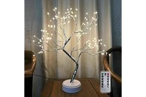 Gresonic Tabletop Bonsai Tree Light with 108 LED Copper Wire String Lights, DIY Artificial Tree Lamp for Bedroom Desktop Christmas Party Indoor Decoration Lights (Silver Tree With Remote)