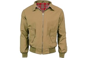 G5 APPAREL Mens Classic Vintage Scooter Harrington Bomber Jacket | Tartan Lined | Biker - Beige